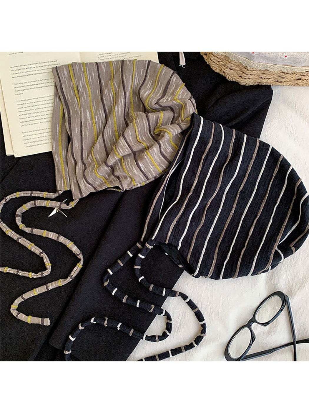 Haila - Striped Tie Strap Headscarf Cap