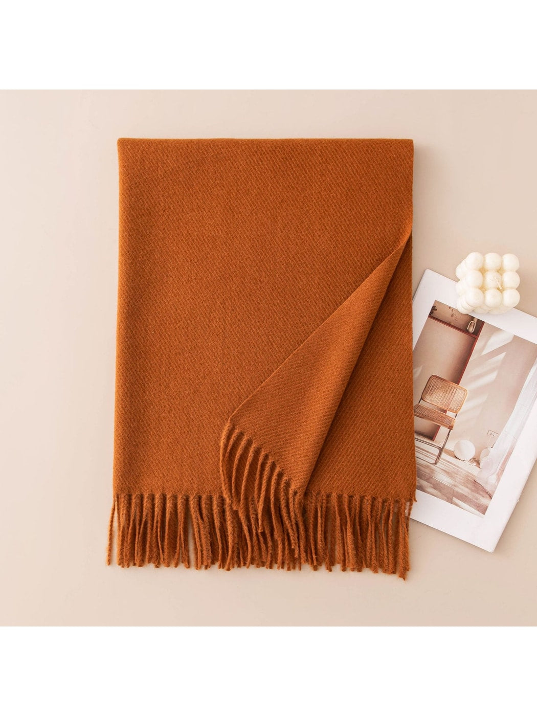 Scarvii - Classic Tassel Trim Solid Color Wrap Scarf