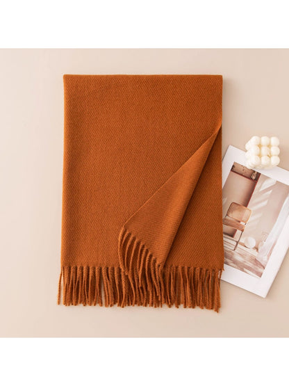 Scarvii - Classic Tassel Trim Solid Color Wrap Scarf