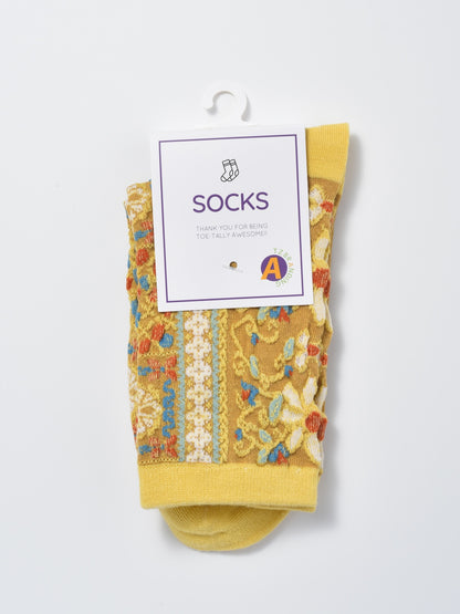 Rufia - Boho Tapestry Embroidery Crew Socks