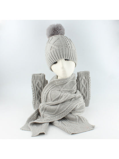 Haila - Retro Cable Knit Beanie Scarf Gloves Set