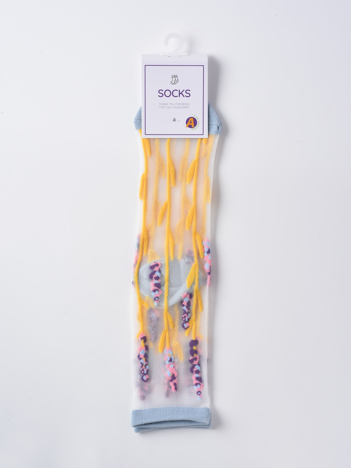 Rufia - Sheer Garden Flower Embroidered Crew Socks