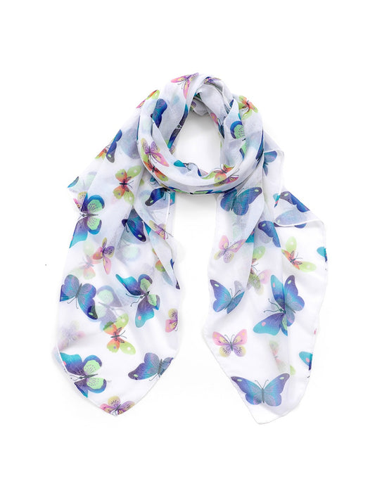 Scarvii - White Butterfly Print Scarf