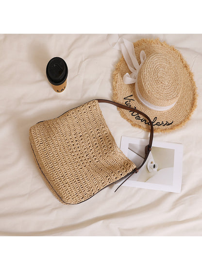 Cosbai - Simple Style Openwork Weave Shoulder Bag