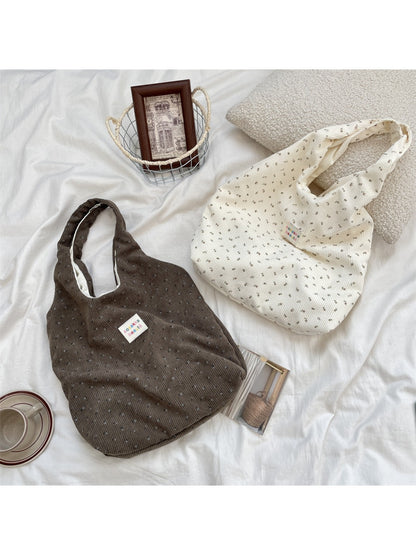 Cosbai – Corduroy Floral Shoulder Tote Bag