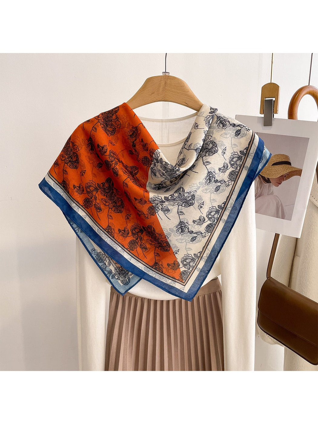 Scarvii - Dramatic Colorblock Floral Print Square Scarf