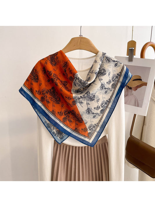 Scarvii - Dramatic Colorblock Floral Print Square Scarf