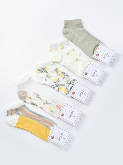 Rufia - Soft Floral Pattern Lightweight Crew Socks