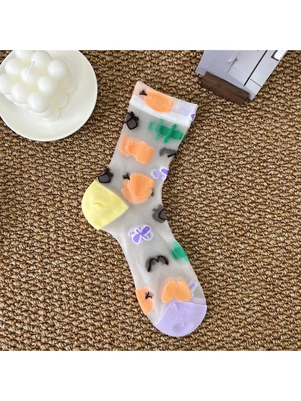 Rufia - Colorful Sheer Floral Stripe Crew Socks