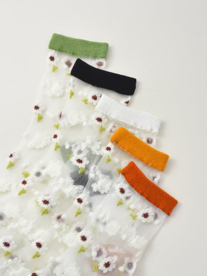 Rufia - Soft Floral Mesh Sheer Crew Socks