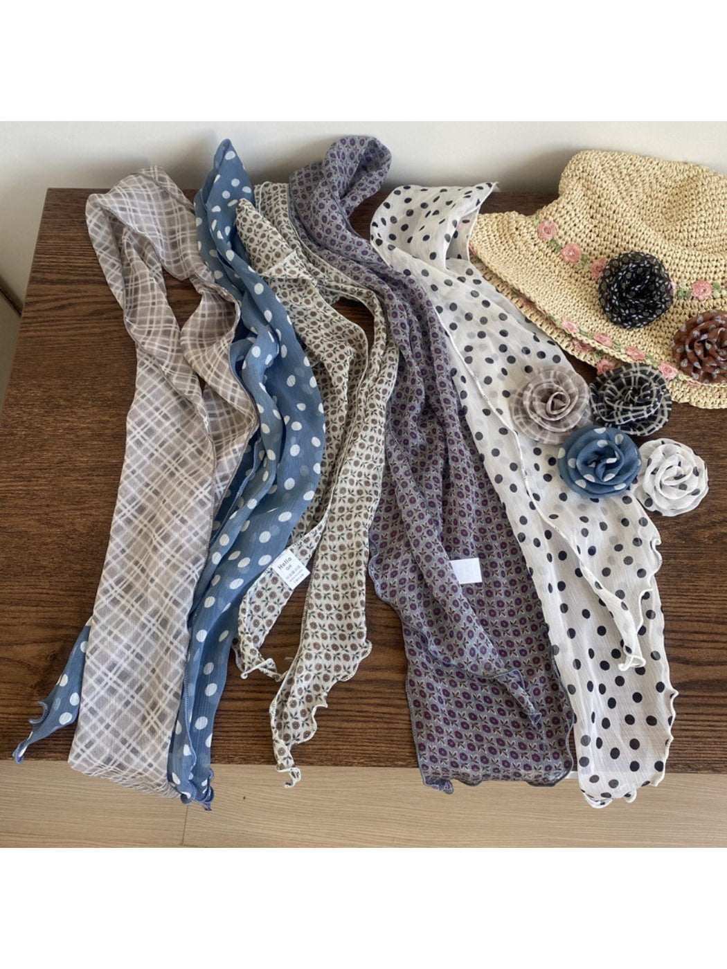 Scarvii Sheer Polka Dot Skinny Scarf