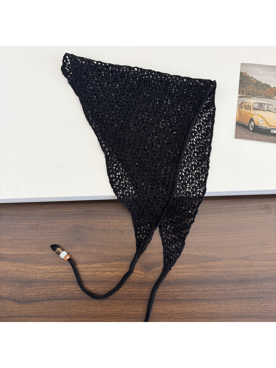 Scarvii - Beaded Tie Hollow Out Triangle Scarf