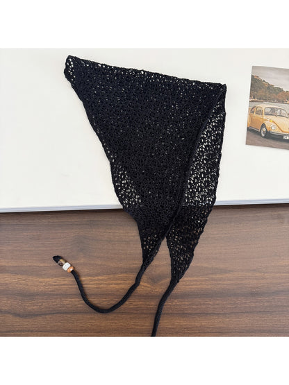 Scarvii - Beaded Tie Hollow Out Triangle Scarf