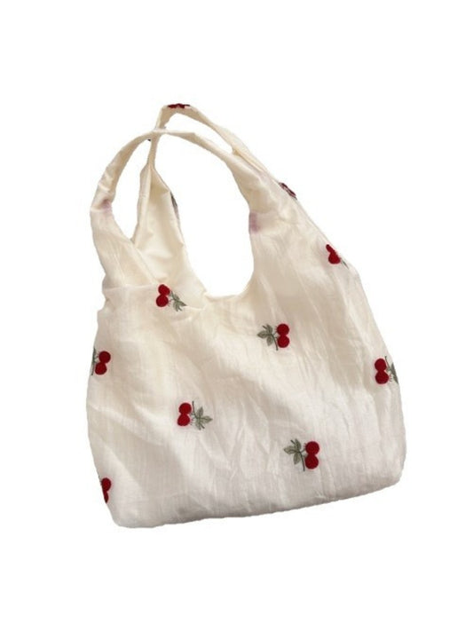 Cosbai – Cherry & Bow Embroidered Sheer-Outer Tote Bag