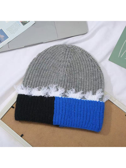 Haila - Frayed Trim Ribbed Knit Cuffed Beanie