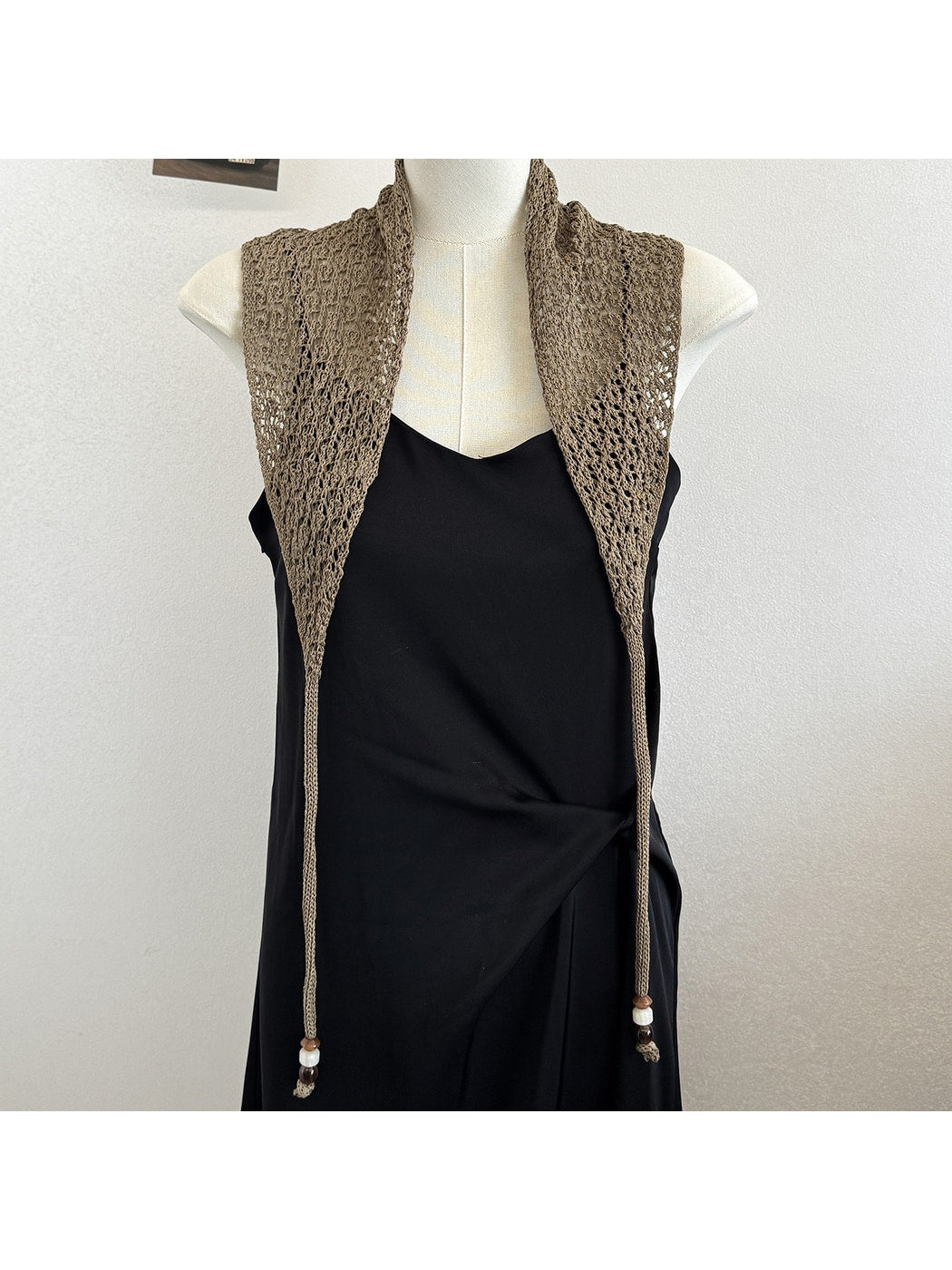 Scarvii - Beaded Tie Hollow Out Triangle Scarf