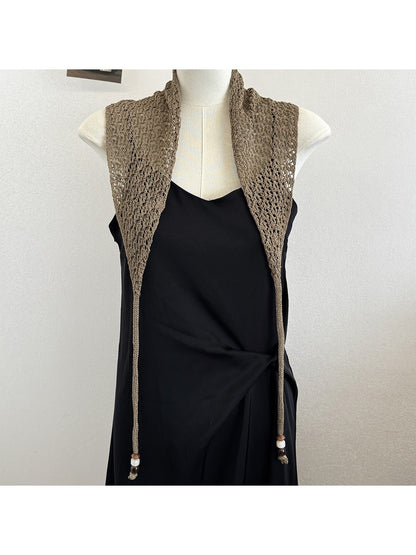 Scarvii - Beaded Tie Hollow Out Triangle Scarf