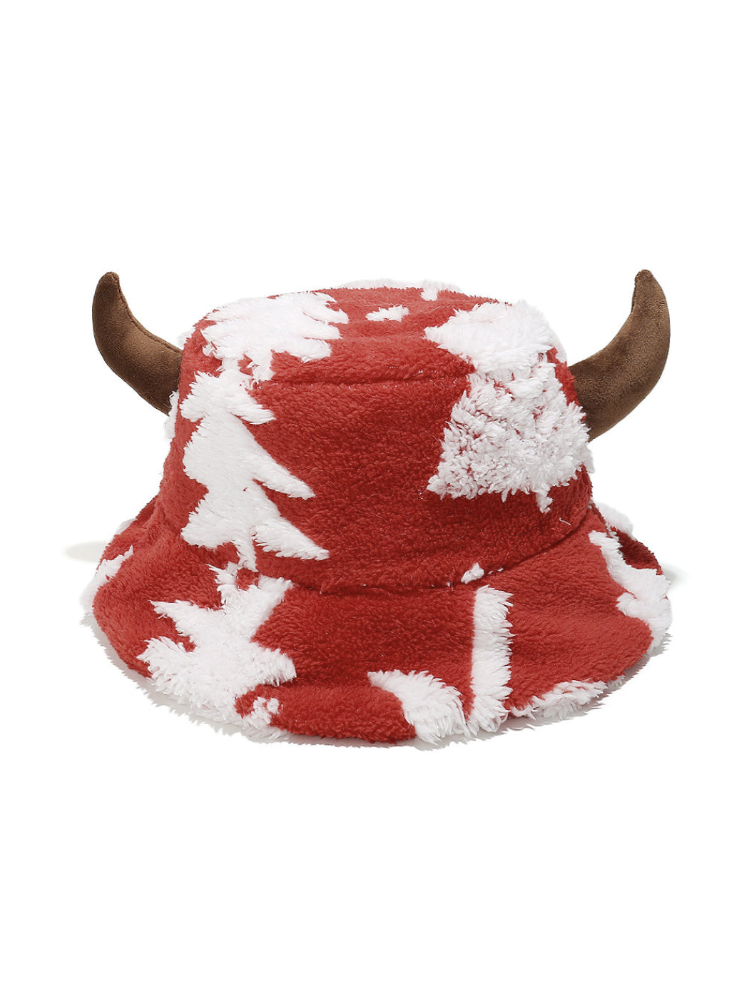 Haila Cow Print Fuzzy Bucket Hat with Horns