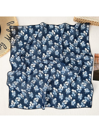 Scarvii - Floral Print Casual Neck Accent Square Scarf