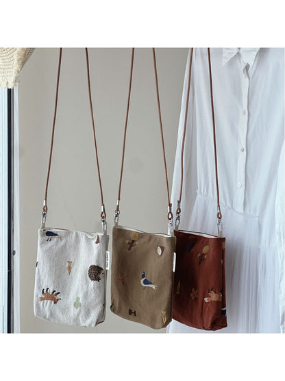 Cosbai - Vertical Square Embroidered Crossbody Bag