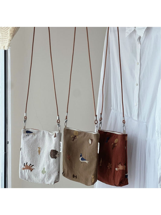 Cosbai - Vertical Square Embroidered Crossbody Bag