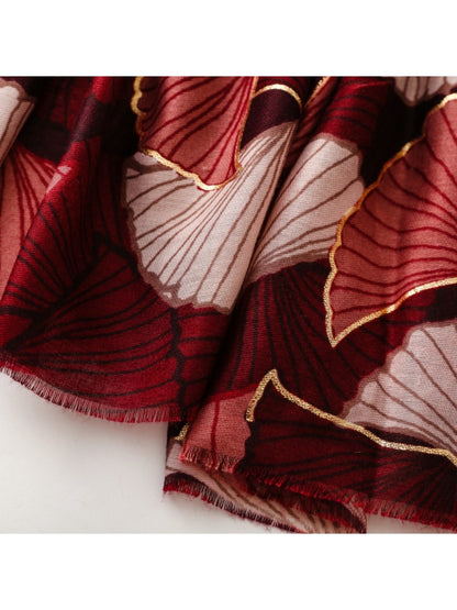 Scarvii - Winter Scarf & Shawl with Gold Foil Gingko Leaf Pattern