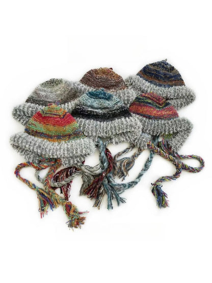 Haila - Rainbow Stripe Knitted Beanie with Earflaps for Women