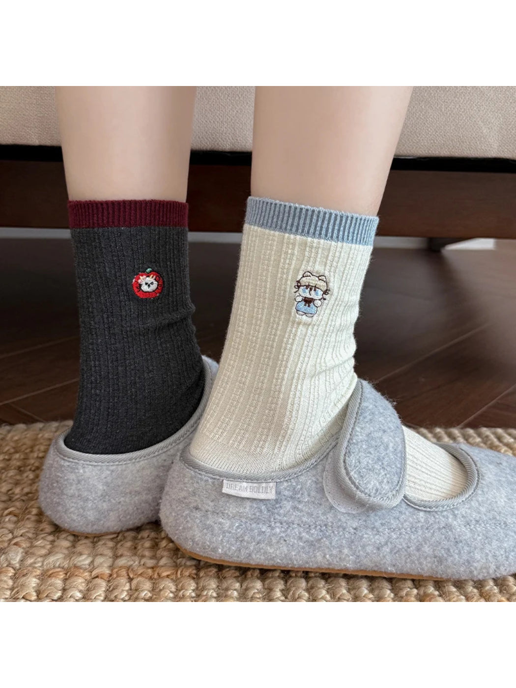 Rufia - Patterned Ribbed Crew Socks