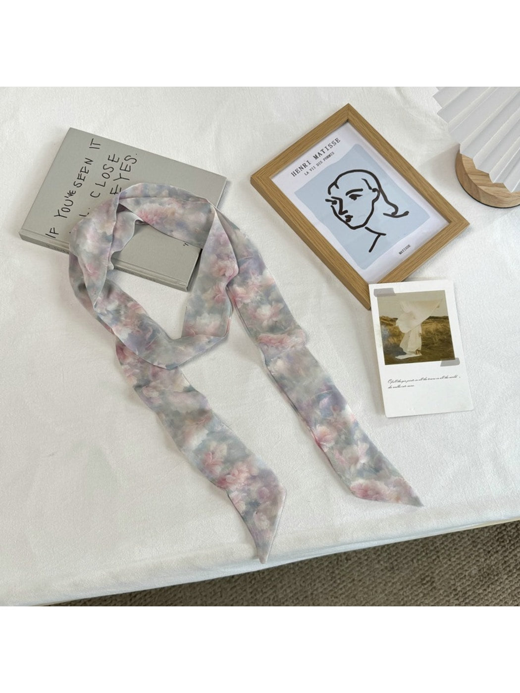 Scarvii - Muted Print Elegant Narrow Scarf