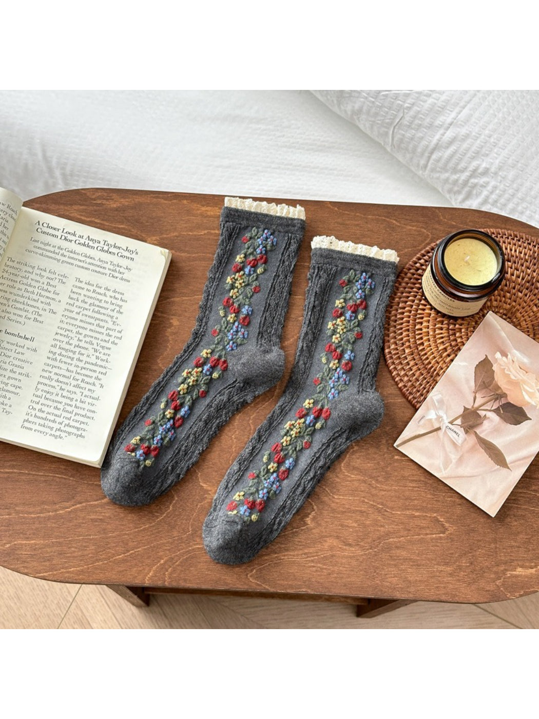 Rufia - Garden Trail Embroidered Crew Socks