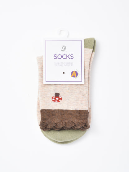 Rufia - Mushroom Print Ruffle Crew Sock
