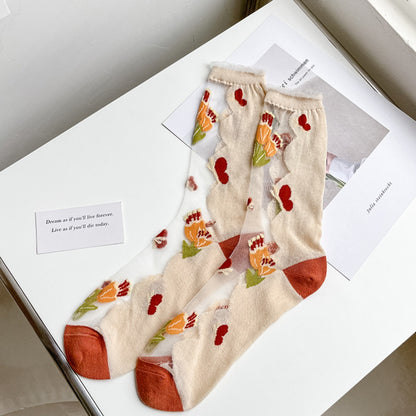 Rufia - Floral & Animal Patterned Mid-Calf Socks