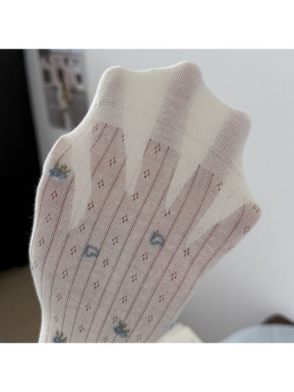 Rufia - Sweet Floral and Heart Print Crew Socks