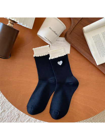 Rufia - Winter Mid-Calf Socks with Bow & Heart Print