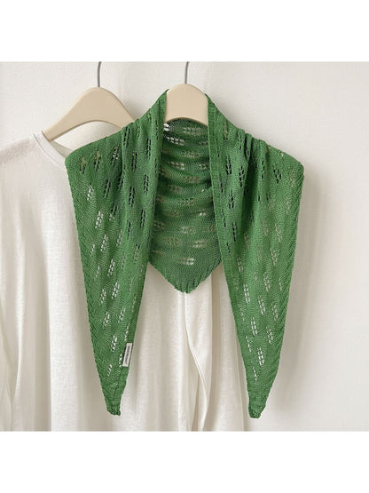 Scarvii - Solid Color Openwork Knit Triangle Scarf