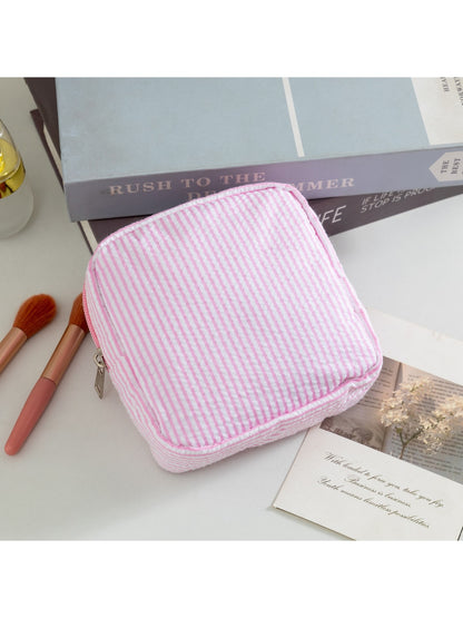 Cosbai - Pinstripes Zipper Cosmetic Organizer Bag