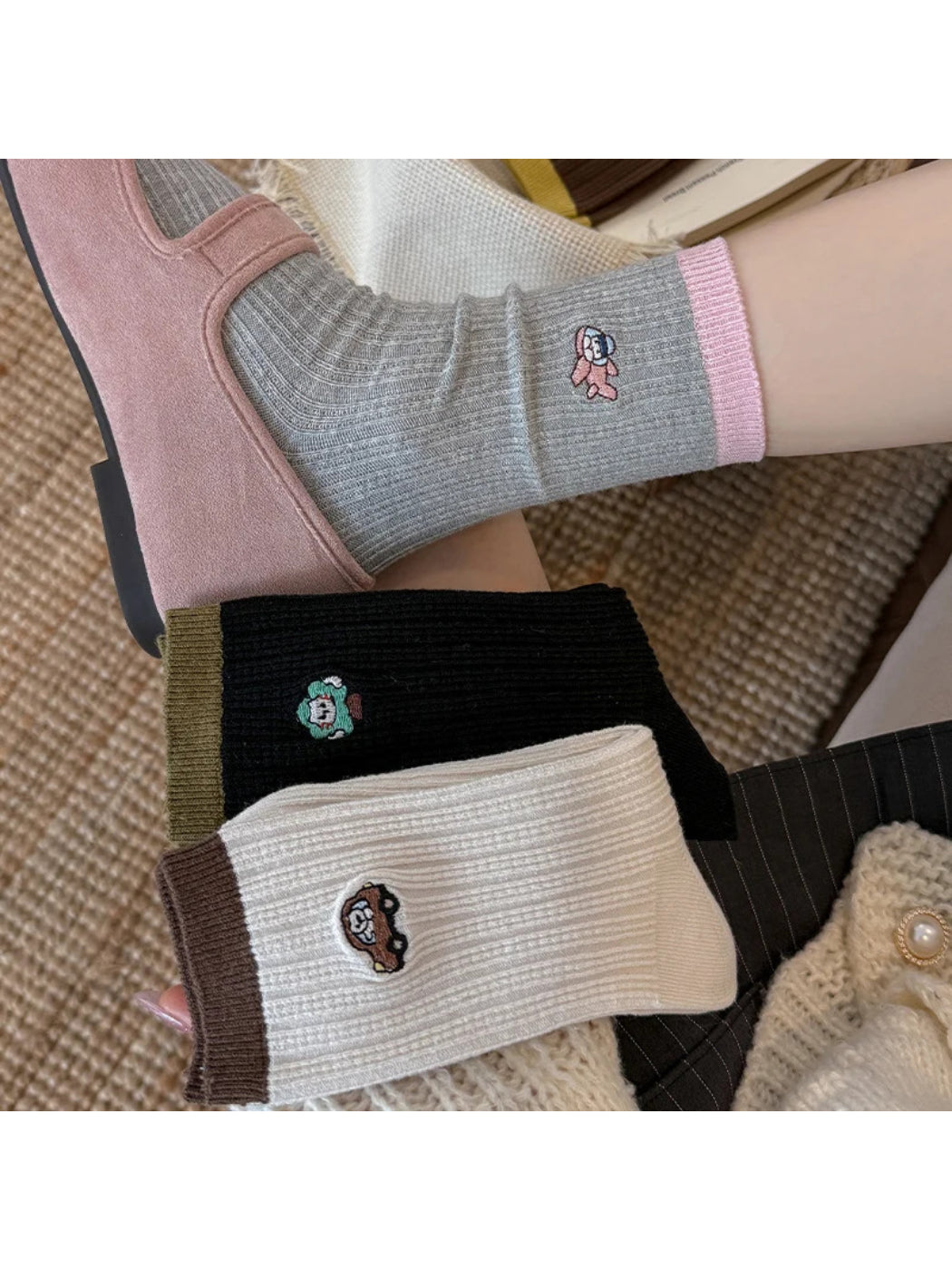 Rufia - Patterned Ribbed Crew Socks