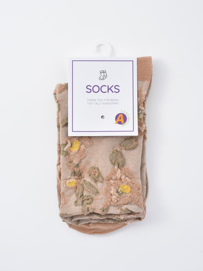 Rufia - Classic Rose Embroidery Crew Socks
