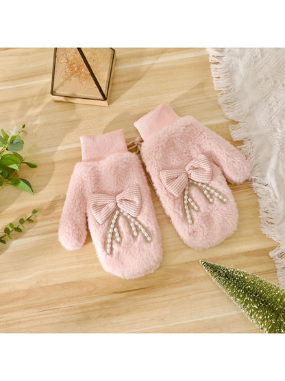 Gloving - Sweet Bow Accent Plush Winter Mittens