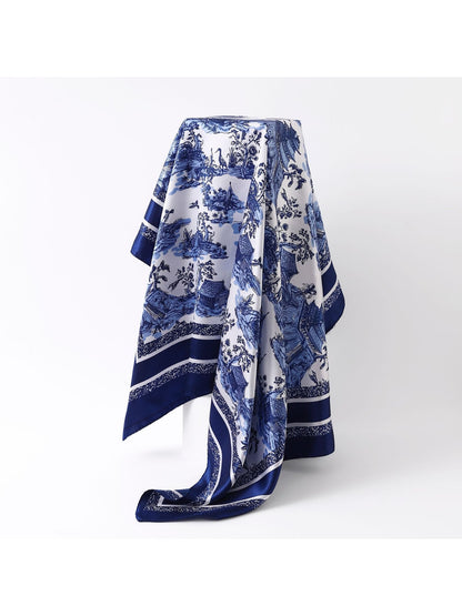 Scarvii - Classic Scenic Print Border Square Scarf