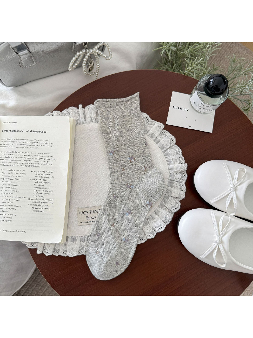 Rufia Ruffle Mesh Floral Mid Calf Socks product image