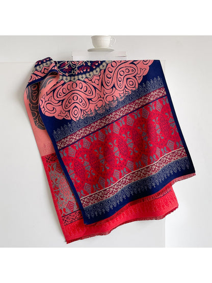 Scarvii - Bright Geometric Print Tassels Wrap Scarf