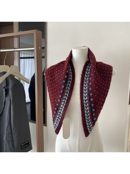 Scarvii - Floral Border Triangle Knit Scarf