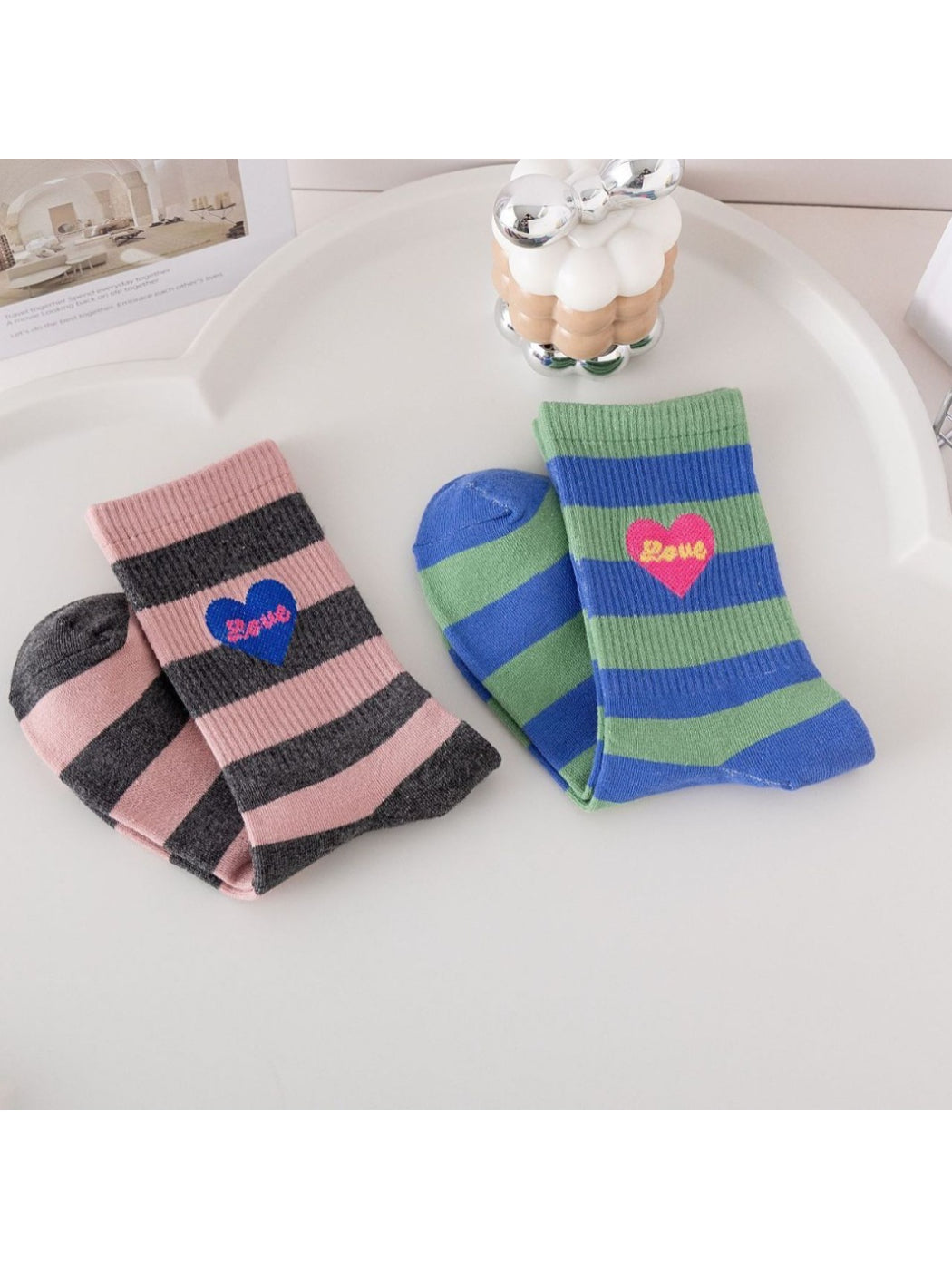 Rufia - Playful Heart Print Crew Socks