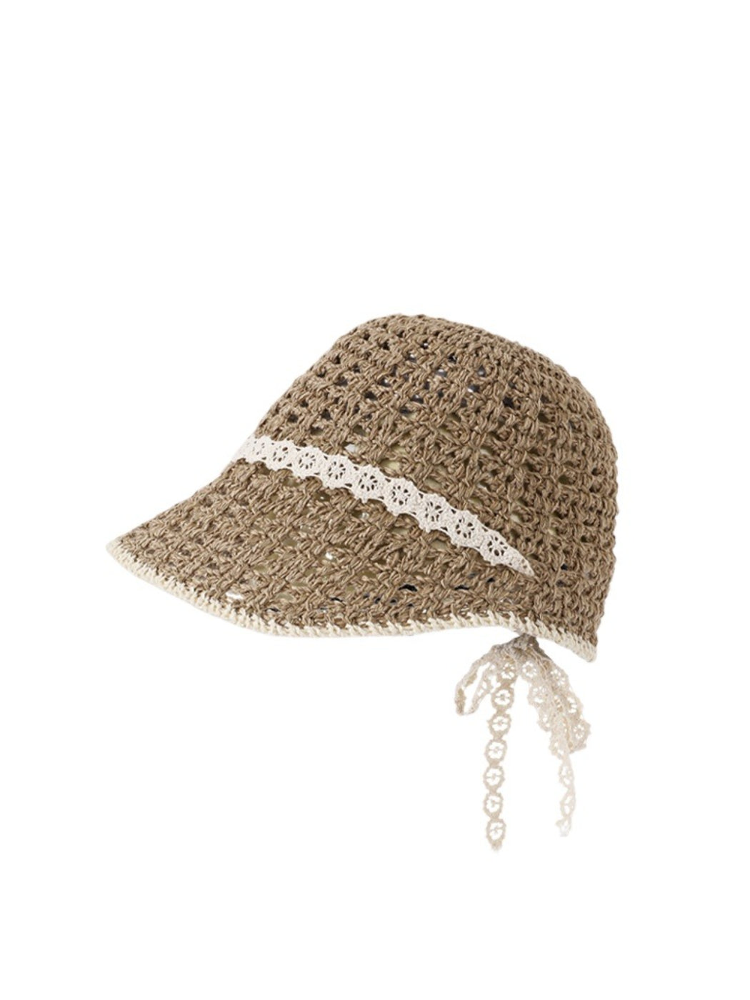 Model wearing Haila crochet look summer hat outdoors with casual outfit