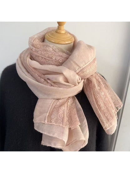 Scarvii - Lace Trim Soft Long Scarf
