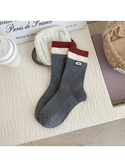 Rufia - Retro Color-Block Mid-Calf Socks