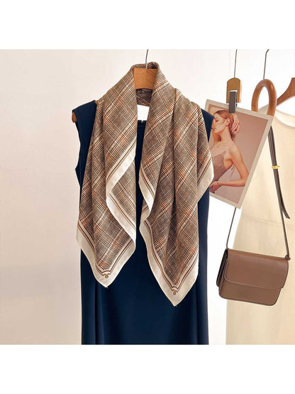 Scarvii - Retro Plaid Print Border Square Scarf
