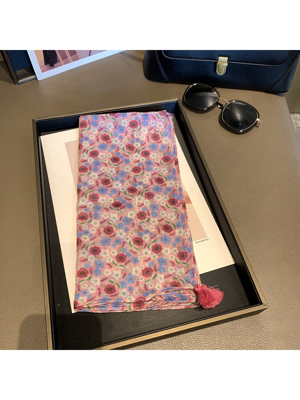 Scarvii - Warm Tone Floral Print Square Scarf