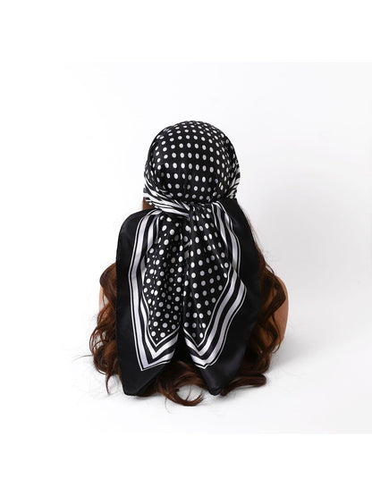 Scarvii - Polka Dot Striped Border Square Scarf